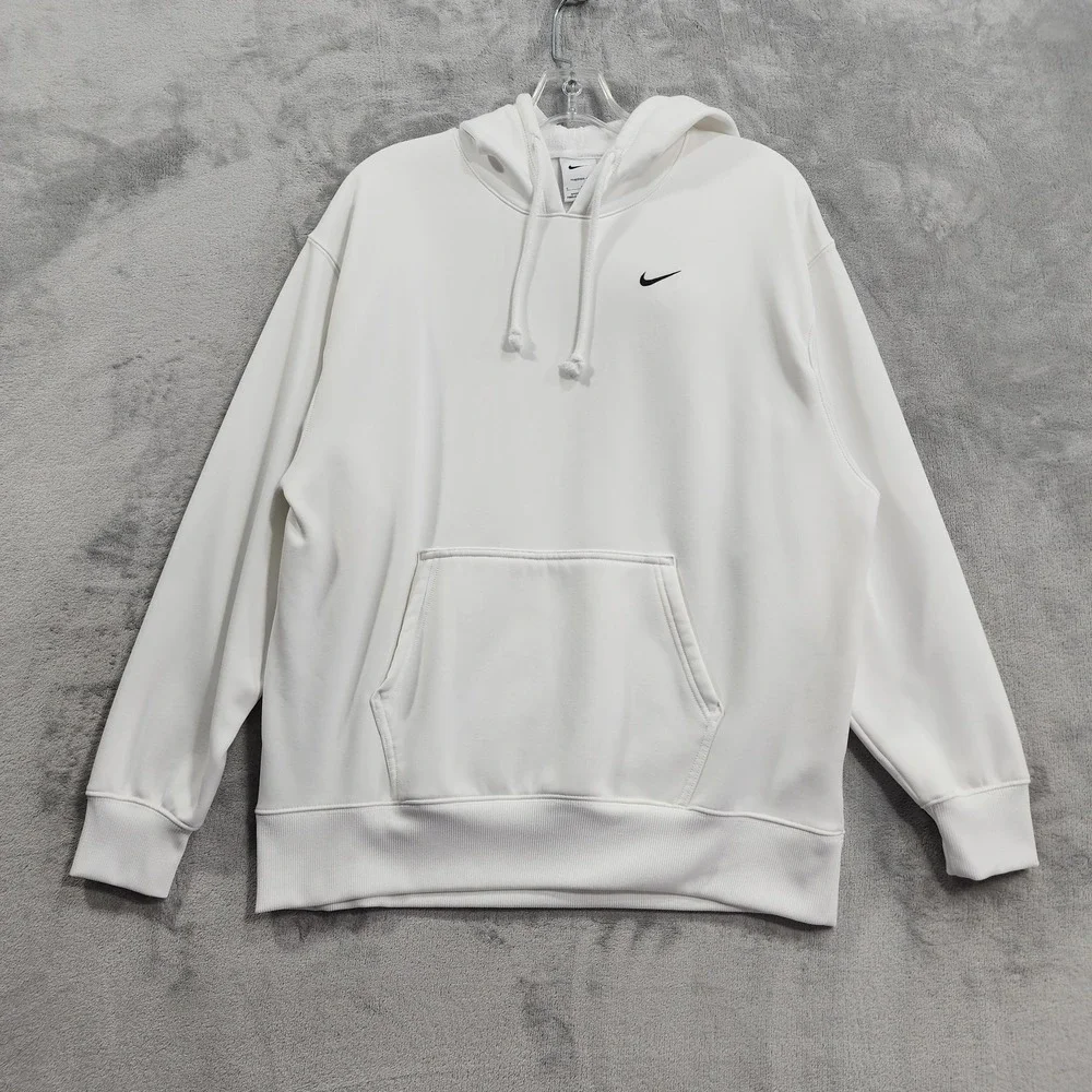 Nike Therma-FIT Hoodie Womens S White Fleece Pullover Training Sweatshirt Logo